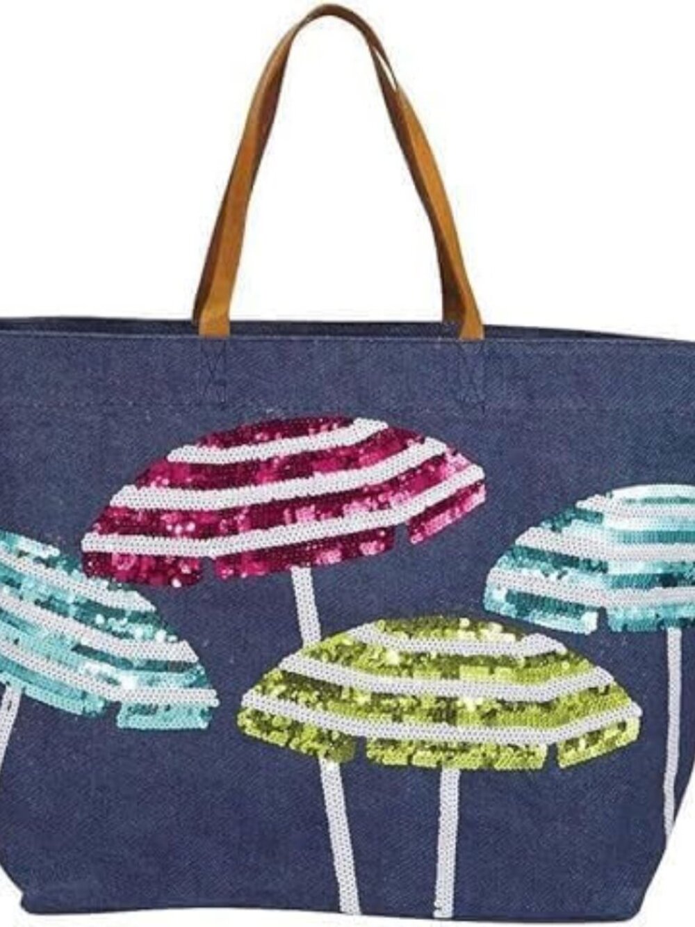 Tote Bag with Sequin Umbrella Design, with Zipper Pouch